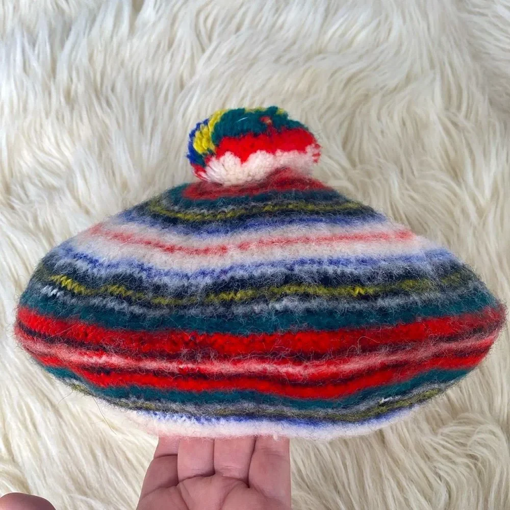 Vintage Tress Stewart Multicolor 100% Pure New Wool Knit Beret Made in Scotlands - Picture 1 of 8